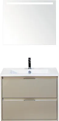 Produktbild von Sanox Badmöbel-Set Porto BxHxT 71 x 170 x 51 cm Frontfarbe kieselgrau mit Waschtisch Keramik weiß, Spiegel mit LED-Beleu
