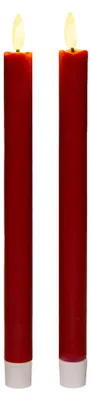 Productafbeelding van Dinerkaars led 3d vlam met timer 2 stuks h25 cm rood Anna's Collection