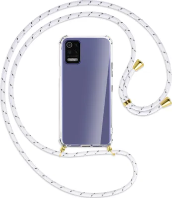 Produktbild von Handykette Backcover-Schutzhülle mit Band (Metall goldfarben) für LG K52 / K62 / Q52 - weiß/grau