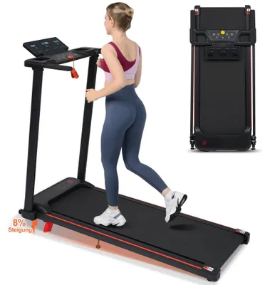 Produktbild von AIORBER Laufband klappbar mit 8 % Steigung, 3,0 PS, 1–12 km/h, 120 kg, Griff, LED-Display, 12 Programme, Schwarz-Rot