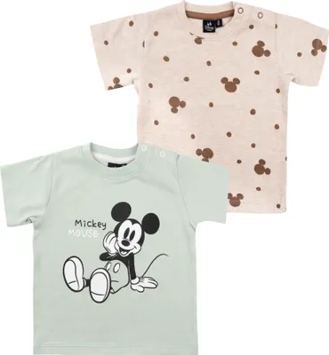 Produktbild von Disney Mickey Mouse Baby T-Shirt für Jungen und Mädchen - Shirt Babykleidung Kurzarm Braun Hellgrün (2er Pack) 62-68
