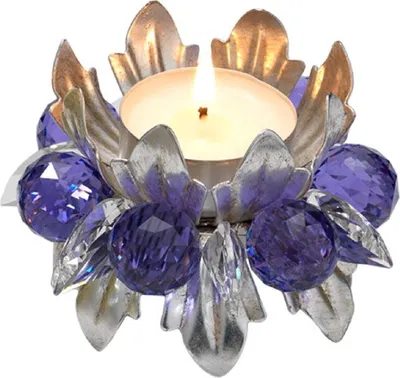 Produktbild von Casa Padrino Luxus Teelichthalter mit Swarovski Kristallglas Silber / Violett Ø 9 x H. 6 cm - Luxus Wohnzimmer Deko Accessoires