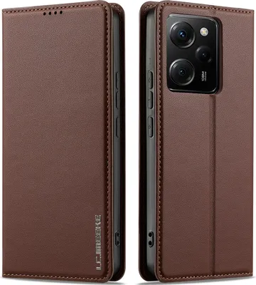 Image de Etui en cuir magnétique pour Xiaomi Redmi Note 12 5G/Poco X5, avec fente pour carte et fonction stand Marron
