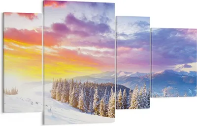Produktbild von Bild auf Leinwand - Leinwandbild - Berge Schnee Winter - 120x70cm - Wand Bild - Wanddeko - Leinwanddruck - Bilder - Kunstdruck - Wanddekoration - Leinwand bilder - Wandkunst - DL120x70-3605