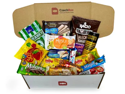 Produktbild von CzechBox Rise & Shine - Leckere Box mit 16 sorgfältig ausgewählten tschechischen Snacks und Süßigkeiten.