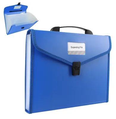 Image de Classeur A4 avec poignée, 13 pochettes, classeur accordéon, couleur bleu
