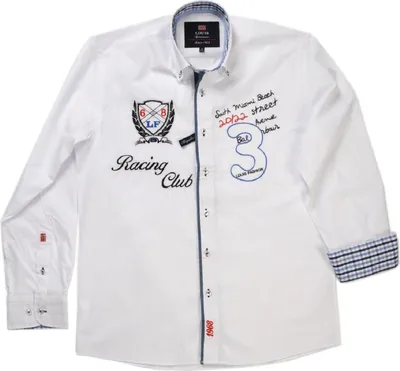 Tobeni Marken Herrenhemd mit Langarm Casual-Style Weiß - Racing Club