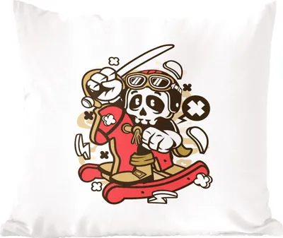 Produktbild von MuchoWow® Zierkissen Sofakissen Wohnzimmer Dekokissen 45x45 cm Vintage - Totenkopf - Schaukelpferd - Schlafpolster - Polster für das Sofa
