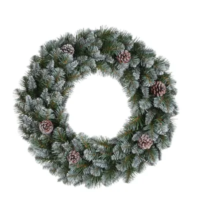 Produktbild von Triumph Tree Empress Weihnachtskranz Ø60 cm - Türkranz mit Tannenzapfen und weißen Frost-Spitzen - Weihnachtsdeko aus PVC für den Innenbereich - Klassischer Kunstkranz - Grün