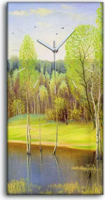 Produktbild von Wanduhr Leinwand Bild Uhr Geräuschlos 30x60 Landschafts Wälder Wald See - weiße Hände