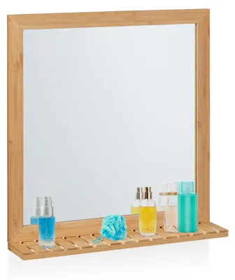 Wandspiegel mit Ablage, Bambusrahmen, 61,5x60x12 cm, Natur
