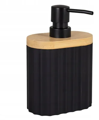 Produktbild von Seifenspender aus Kunststoff und Bambus, 450 ml, schwarz, 17 cm, für Bad und Küche