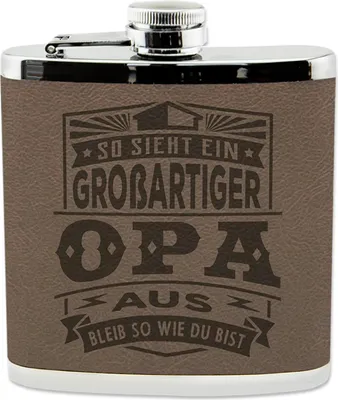 Produktbild von Echter Kerl Flachmann Opa aus Hart-Kunststoff und Kunstleder, Nierenform, 9,5 x 11,1 cm