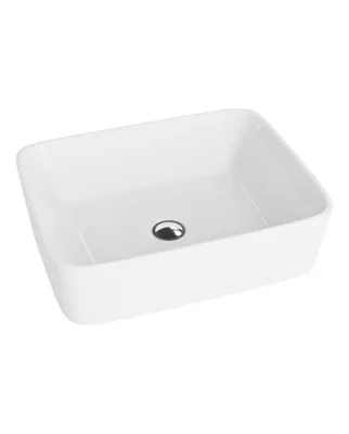 Produktbild von LAVITA Aufsatzwaschtisch Luneza| Aufsatzwaschbecken Rechteckig | Waschbecken Ohne Überlauf und Hahnloch | Aus hochwertigem Porzellan | Waschtisch | 48x37x14 cm | Weiß Glanz
