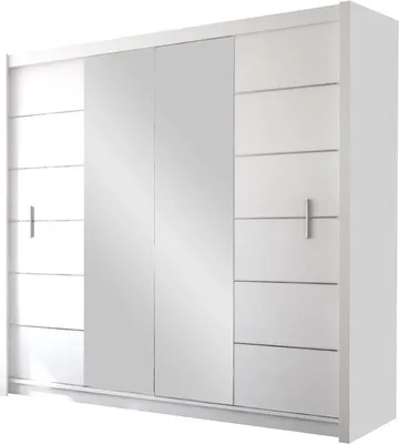 Produktbild von BETTSO Kleiderschrank Schwebetürenschrank mit Spiegel Kleiderstange Garderobe für Schlafzimmer Kinderzimmer oder Wohnzimmer BAMAS II 203 Weiß