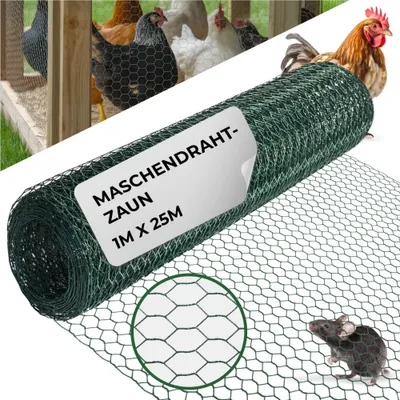 Produktbild von Geflecht GARDEN HEX PVC 1000/13/0,9 mm, grün, RAL 6005, sechseckig, Zucht, Packung 25 m