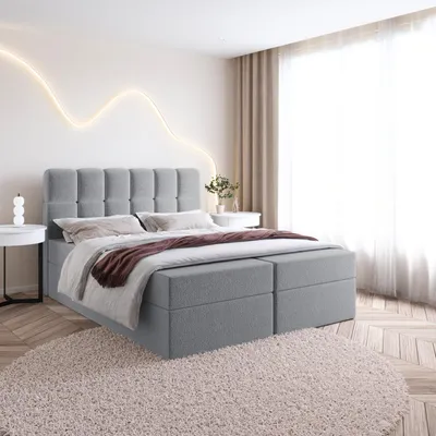 Produktbild von Bett Boxspringbett SELA 2 ohne Topper mit Bettkästen - Doppelbett, Stauraum, Schlafzimmer, Polsterbett, Bettgestell (200x200, Grau - Fredo 35)