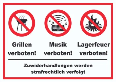 Produktbild von Schild Grillen Musik Zelten verboten A6 (105x148mm)