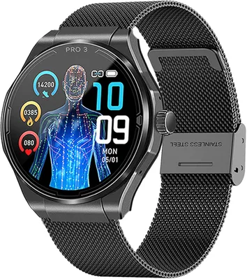 Produktbild von Knauermann PRO 3 2024 Smartwatch Herren Damen Gesundheitsuhr mit Telefonfunktion ECG HRV SOS AMOLED Display Schwarz