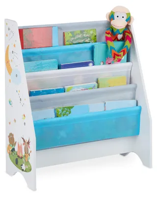 Kinderbücherregal, 4 Hängefächer, Lagerfeuer-Motiv, 71x62x29 cm
