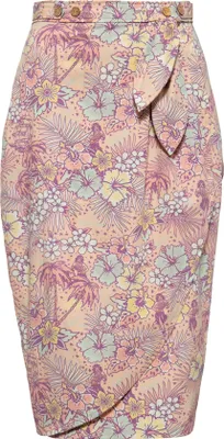 Produktbild von QUEEN KEROSIN Bleistiftrock Mit Hawaiianischem All-Over-Muster Und Wickeloptik Coral Xxl