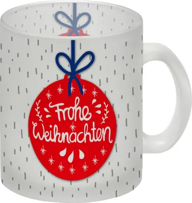 Produktbild von Frohe Weihnachten Glas Tasse mit Weihnachtskugel Motiv