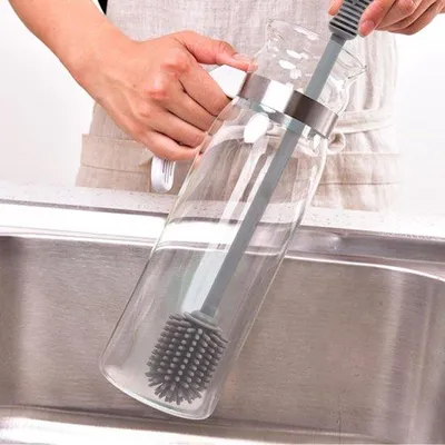 Produktbild von Famanu Flaschenbürste - Flexible Silikonborsten - 32 cm - Grau