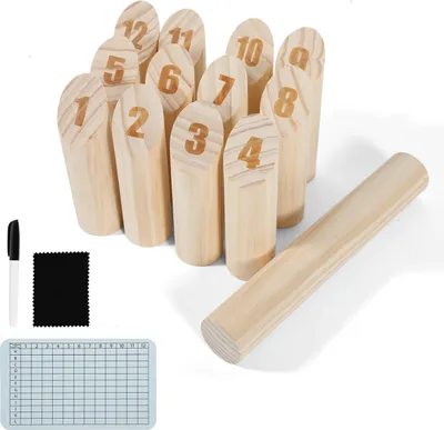 Produktbild von Jayseuw Kubb Wurfspiel Wikingerspiel Wiesenspiel Holz Rasenschach Wurfspiel Gartensport (1 Set)