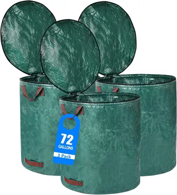 Produktbild von Gartenabfallsack 272 L – 3er Set Gartensäcke mit Deckel und Griffen – Laubsack für Gartenabfälle – Faltbar – Wasserdicht – Wiederverwendbar – Grün
