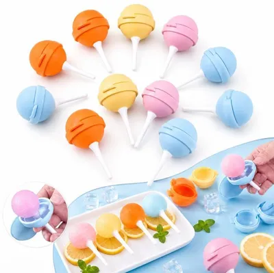 Produktbild von Silikon Eisformen Set 12-teilig bunt Lollipop Form für Eiswürfel Eis am Stiel Schokolade Dessert wiederverwendbar spülmaschinenfest