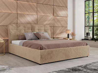 Produktbild von MKS MEBLE Polsterbett GALA CLASSIC Lattenrost klappbar Bett mit Stauraum 180x200 Hotel Betten Schlafzimmer Beige Plüsch