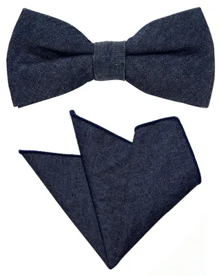 Produktbild von Herren Fliege und Einstecktuch Set in Denimlook aus 100% Baumwolle