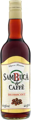 A bottle of Sambuca & Caffe Bussoni liqueur.