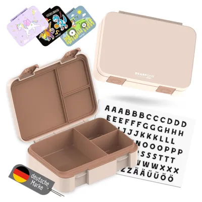 Produktbild von Brotdose Kinder mit Fächern, BPA frei, Lunchbox, Bento box, Brotbox, Brotdose Mädchen & Jungen, Snackbox mit Trennfächern, Vesperbox - braun 950ml