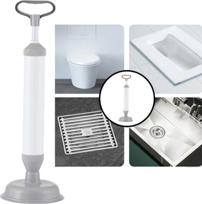 Produktbild von WC und Abfluss Pumpe mit großer Saugglocke Gummisauger zur Rohrreinigung für Toilette Spülbecken Waschbecken Dusche und Badewanne chemiefreier Abflussreiniger aus Kunststoff 16 x 16 x 46 cm