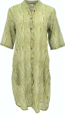 Produktbild von Boho Hemdkleid, Lange Gestreifte Tunika - Olivgrün, Damen, Baumwolle, Größe: S