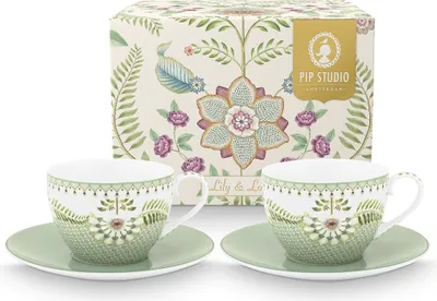 Produktbild von PIP STUDIO Lily&Lotus Light Green Tasse mit Untertasse 280ml Set2