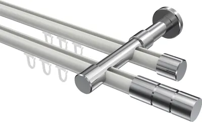 Produktbild von Interdeco Innenlaufstange / Gardinenstange mit Innenlauf Weiß / Chrom, Typ Prestige Elanto (Rillenzylinder), 20 mm Ø 2-läufig, 240 cm