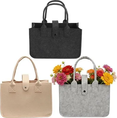 Productafbeelding van Vilten tassen shopper set van 3 vilten boodschappentas 30 x 18 x 20 cm vilten draagtas voor boodschappen, reizen en werk