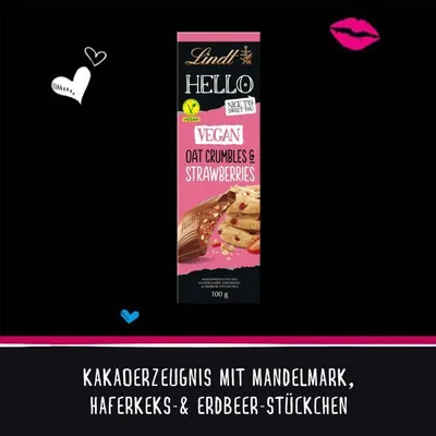 Produktbild von Lindt Hello Vegan Oat Crumbles & Strawberries Tafel 100g