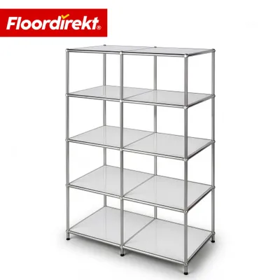 Obrázek produktu pro Floordirekt Concept Epure MK-015 kovový regál, š78 × h40 × v118 cm, bílý, volně stojící regál s 5 otevřenými policemi, knihovna a paraván, pochromovaný kov