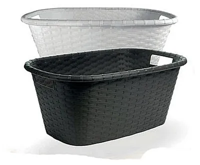 Produktbild von 2 x Wäschewanne Wäschekorb Rattan Flechtoptik ca. 60 x 40 x H 25cm ca.35 Liter Farbe Grau