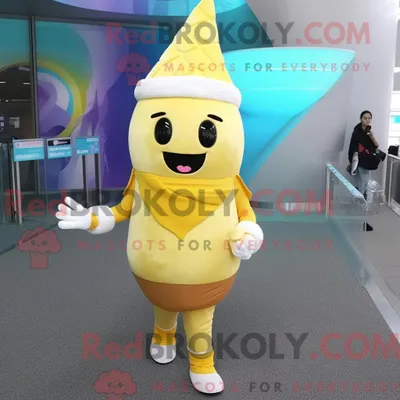 Productafbeelding van Geel REDBROKOLY ijshoorntje mascottekostuum gekleed met een legging en mutsen