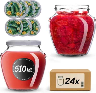 Productafbeelding van KADAX inmaakpotten, 510 ml, met schroefdeksel, diameter 82 mm. Schroefpotten met deksel, honingpotten, potten voor het inmaken van honing, fruit en groenten, jam potten (voor o.a. augurken, 24 stuks)