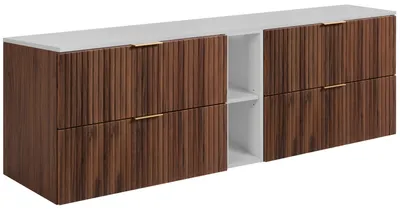 Produktbild von Badezimmer-Hängeschrank mit Waschtischplatte, Nussbaum / Weiß, 180 x 58,6 x 46 cm