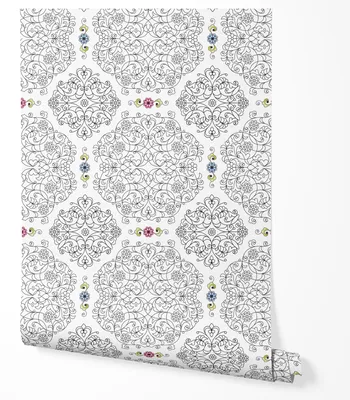 Zdjęcie produktu dla Tapeta Samoprzylepna Czarne Ornamenty Różowe Niebieskie Kwiaty Do Salonu 2.5m x 0.5m