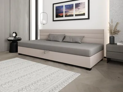 Obrázok produktu pre Čalúnená posteľ 90x195 KASANDRA BIZ 1 s úložným priestorom - svetlo šedá / ecru