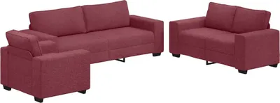 Produktbild von vidaXL 3-teiliges Sofa-Set mit Kissen, weinroter Stoff