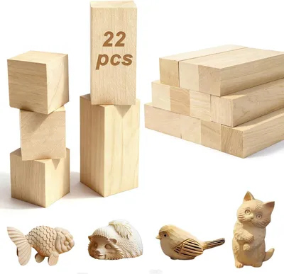 Image de Blocs de bois de tilleul, 22 pièces, couleur naturelle, pour la sculpture