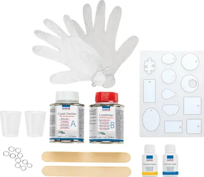 Obrázok produktu pre Glorex 6 2101 520 - Kompletná sada na odlievanie krištáľovej živice na výrobu individuálnych šperkov zo živice, v rôznych farbách a tvaroch, kreatívny nápad na darček